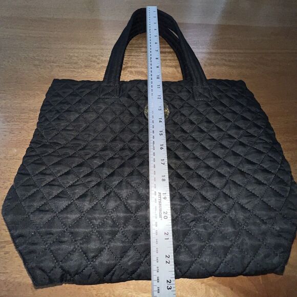 Nanette Lepore Womens Quilted Satin Black Tote Shoulder Bag Lightweight Preowned - Picture 10 of 11